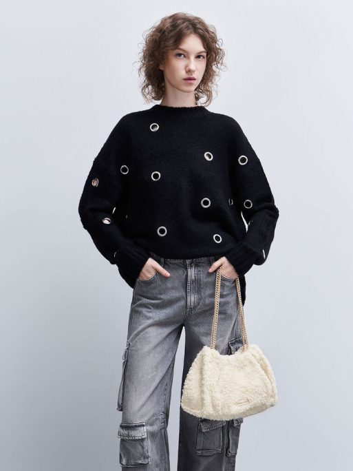 C&K Cyrus Furry Slouchy Chain-Handle Bag - Cream - Image 4