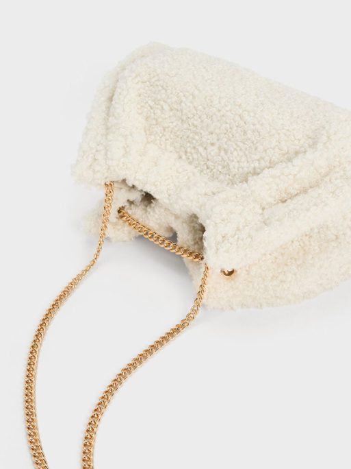 C&K Cyrus Furry Slouchy Chain-Handle Bag - Cream - Image 5