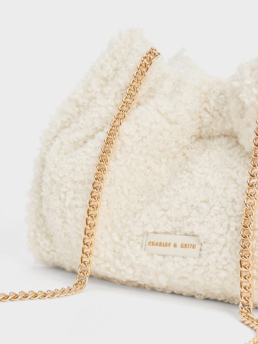 C&K Cyrus Furry Slouchy Chain-Handle Bag - Cream - Image 6