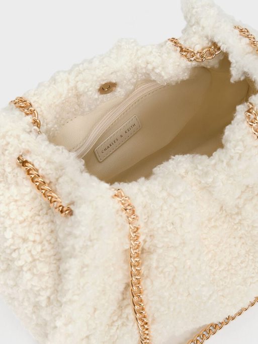 C&K Cyrus Furry Slouchy Chain-Handle Bag - Cream - Image 7