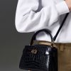 C&K Aubrielle Croc-Effect Top Handle Bag - Black - Image 2