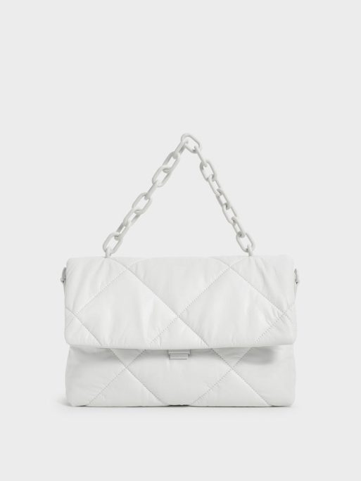 C&K Lin Puffer Chain Shoulder Bag - white