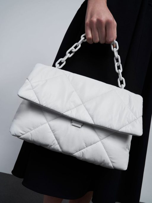 C&K Lin Puffer Chain Shoulder Bag - white - Image 2