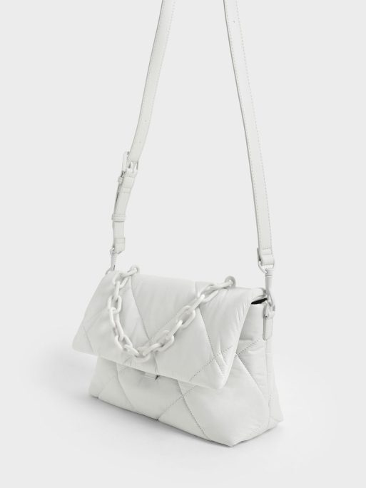 C&K Lin Puffer Chain Shoulder Bag - white - Image 3