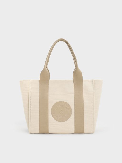C&K Large Kay Canvas Contrast-Trim Tote Bag - Taupe
