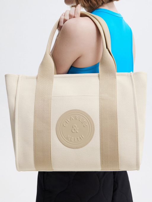 C&K Large Kay Canvas Contrast-Trim Tote Bag - Taupe - Image 2