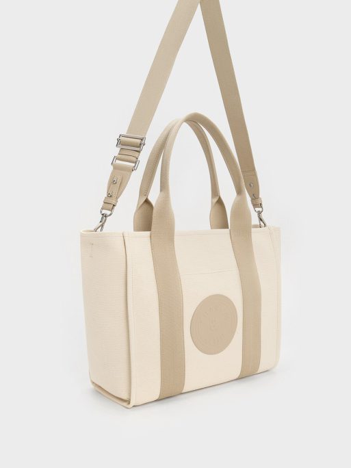 C&K Large Kay Canvas Contrast-Trim Tote Bag - Taupe - Image 3