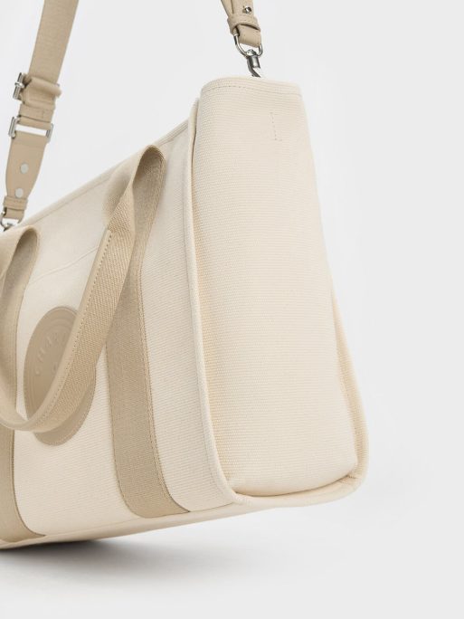 C&K Large Kay Canvas Contrast-Trim Tote Bag - Taupe - Image 5
