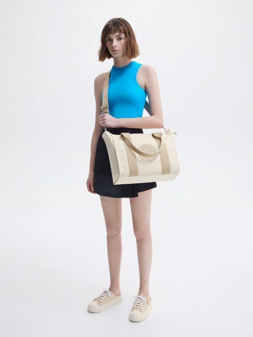 C&K Large Kay Canvas Contrast-Trim Tote Bag - Taupe - Image 6