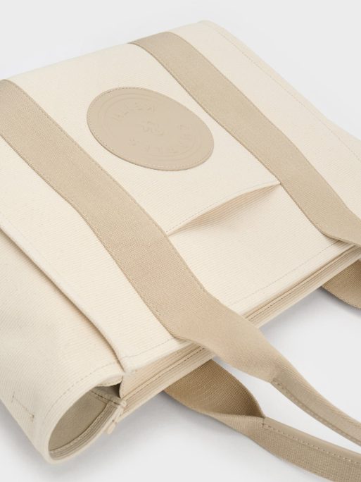 C&K Large Kay Canvas Contrast-Trim Tote Bag - Taupe - Image 7