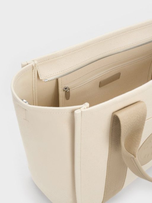 C&K Large Kay Canvas Contrast-Trim Tote Bag - Taupe - Image 8