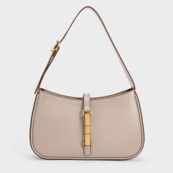 C&K Cesia Metallic Accent Shoulder Bag - Taupe