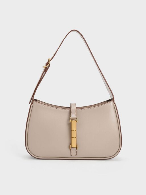 C&K Cesia Metallic Accent Shoulder Bag - Taupe
