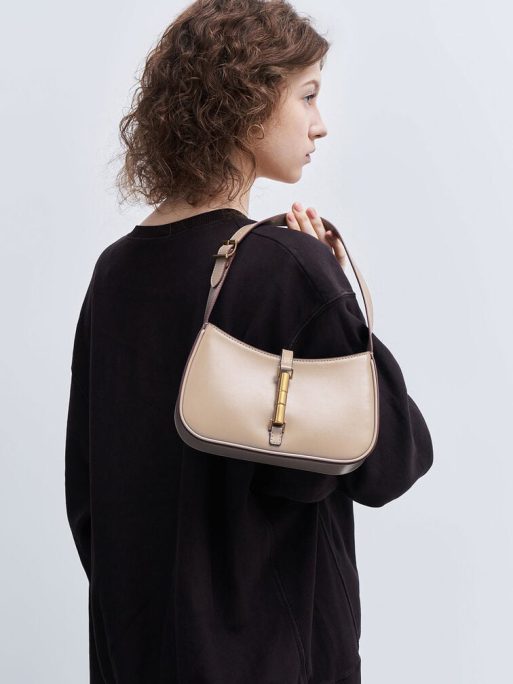 C&K Cesia Metallic Accent Shoulder Bag - Taupe - Image 2