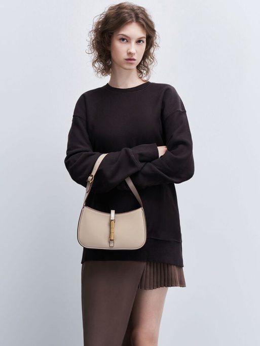 C&K Cesia Metallic Accent Shoulder Bag - Taupe - Image 4
