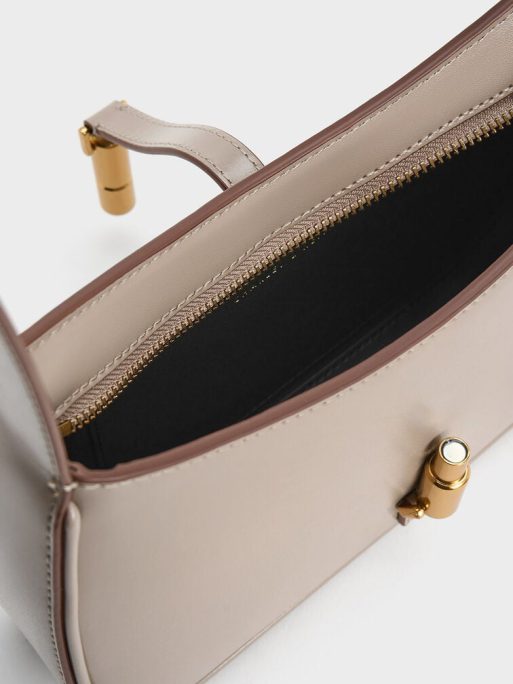C&K Cesia Metallic Accent Shoulder Bag - Taupe - Image 7