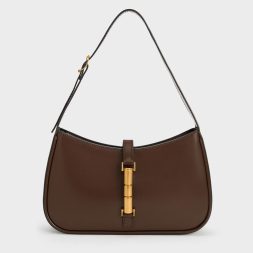 C&K Cesia Metallic Accent Shoulder Bag - Dark Brown