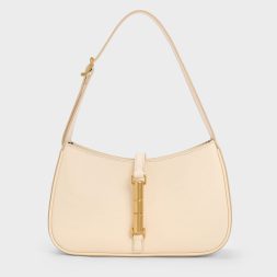 C&K Cesia Metallic Accent Shoulder Bag - Beige