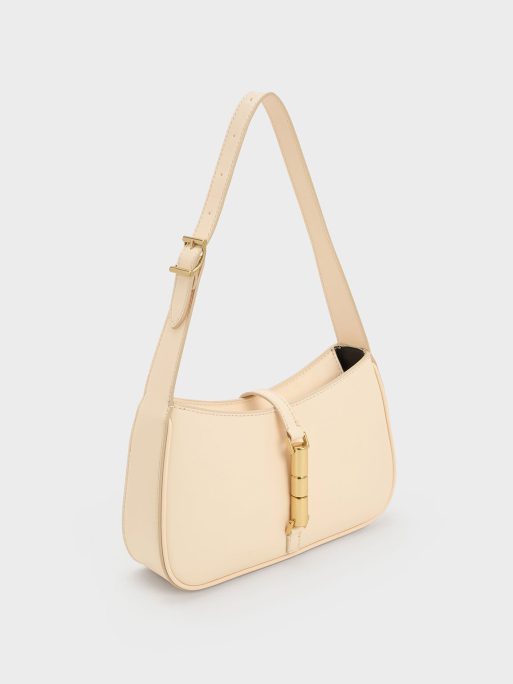 C&K Cesia Metallic Accent Shoulder Bag - Beige - Image 2