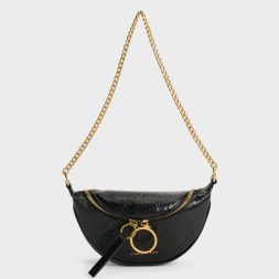 C&K Philomena Wrinkled-Effect Half-Moon Crossbody Bag - Black