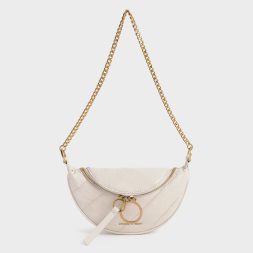 C&K Philomena Wrinkled-Effect Half-Moon Crossbody Bag - Ivory