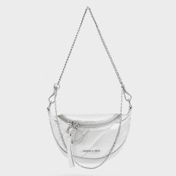 C&K Philomena Metallic Half-Moon Crossbody Bag - Silver