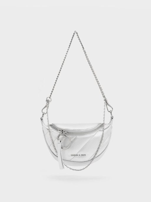 C&K Philomena Metallic Half-Moon Crossbody Bag - Silver