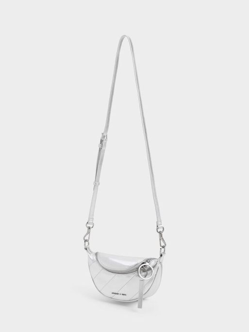C&K Philomena Metallic Half-Moon Crossbody Bag - Silver - Image 3