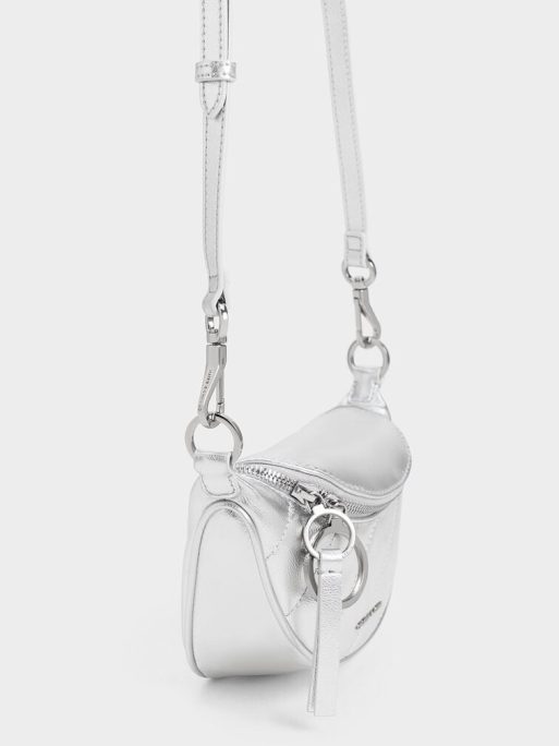 C&K Philomena Metallic Half-Moon Crossbody Bag - Silver - Image 5
