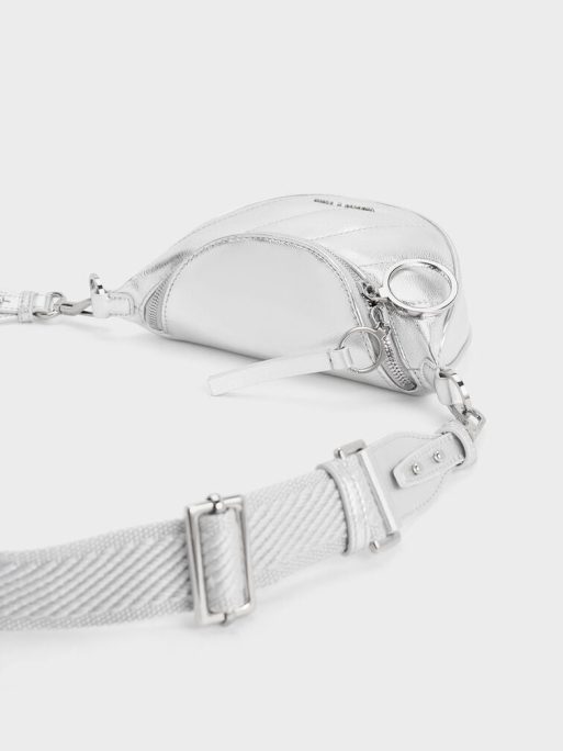 C&K Philomena Metallic Half-Moon Crossbody Bag - Silver - Image 6