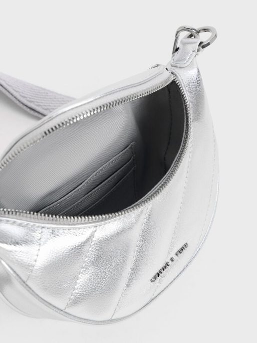 C&K Philomena Metallic Half-Moon Crossbody Bag - Silver - Image 7