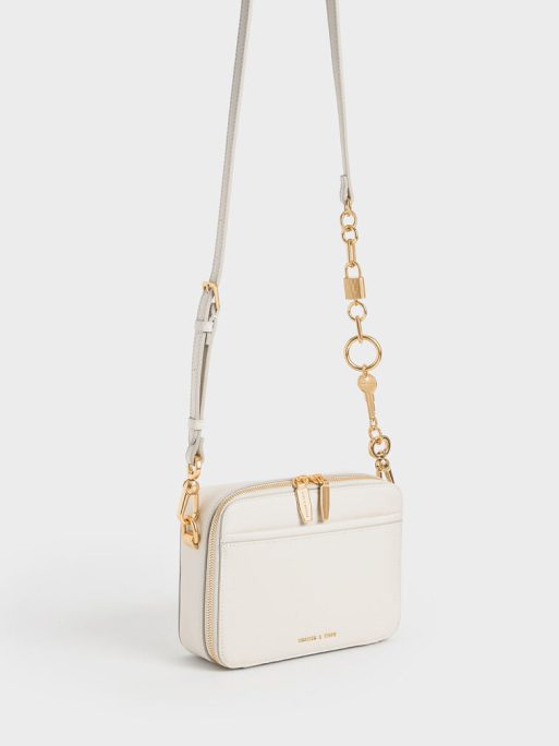 C&K Lock & Key Chain Handle Bag - Cream - Image 3