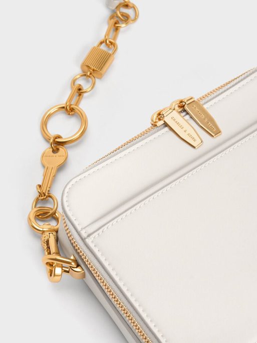 C&K Lock & Key Chain Handle Bag - Cream - Image 5