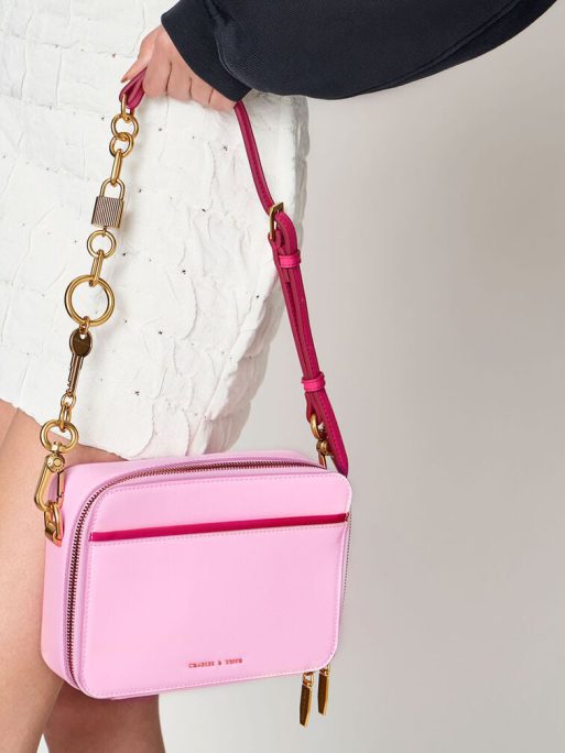 C&K Lock & Key Chain Handle Bag - Pink - Image 2