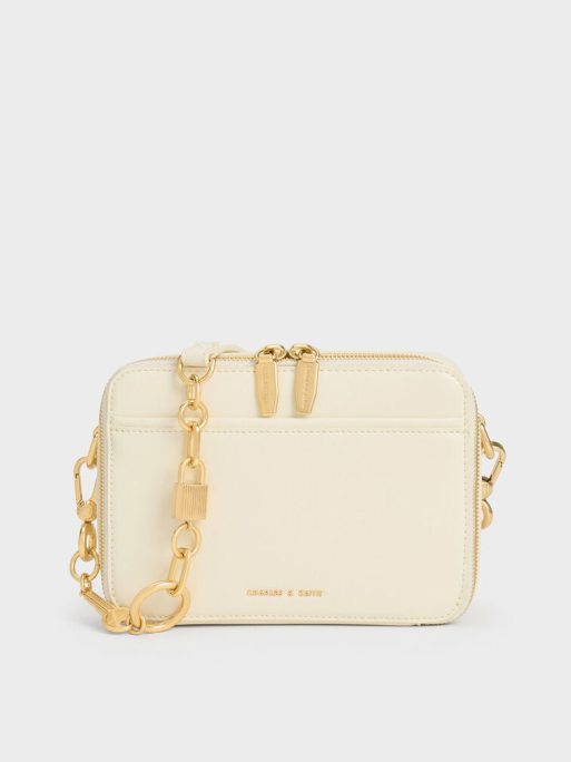 C&K Lock & Key Chain Handle Bag - Cream