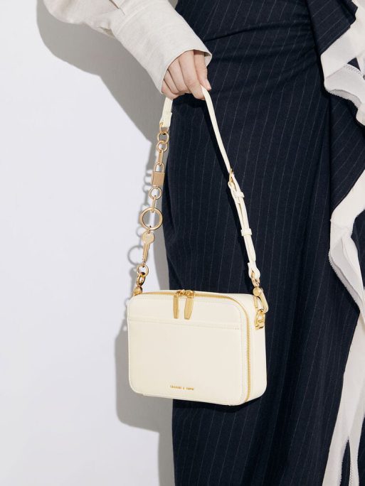 C&K Lock & Key Chain Handle Bag - Cream - Image 2