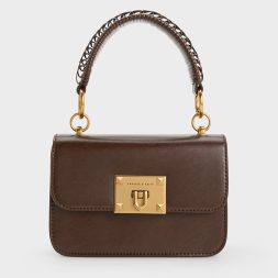 C&K Metallic Turn-Lock Bag - Dark Brown