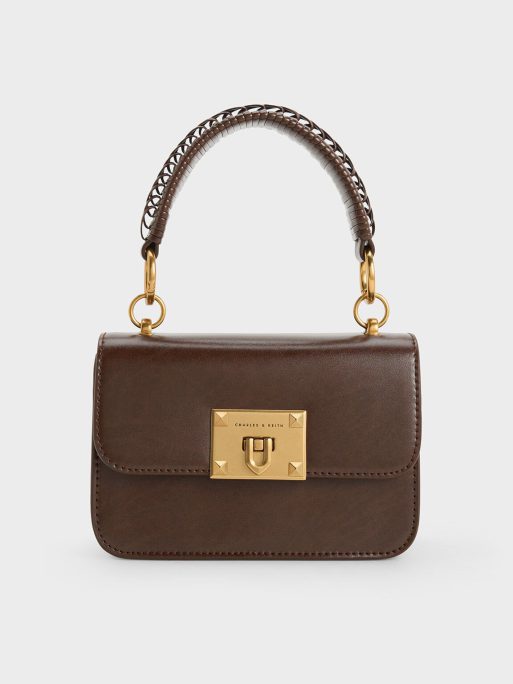 C&K Metallic Turn-Lock Bag - Dark Brown