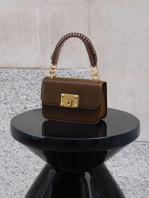 C&K Metallic Turn-Lock Bag - Dark Brown - Image 2