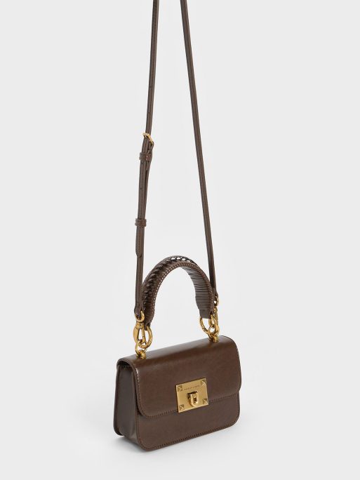 C&K Metallic Turn-Lock Bag - Dark Brown - Image 3