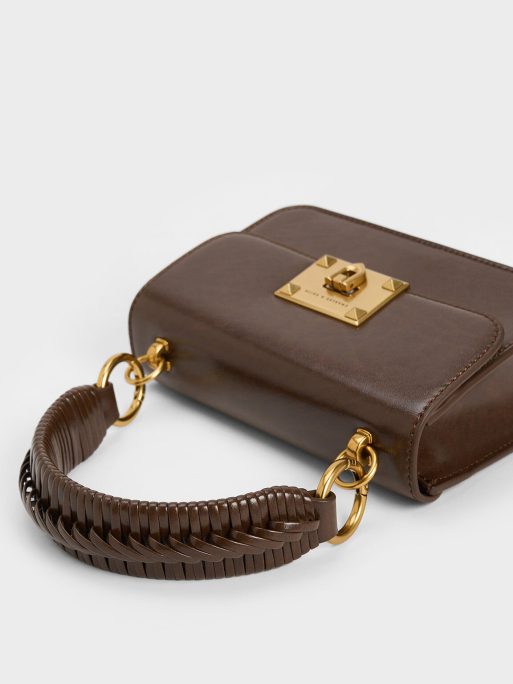 C&K Metallic Turn-Lock Bag - Dark Brown - Image 4