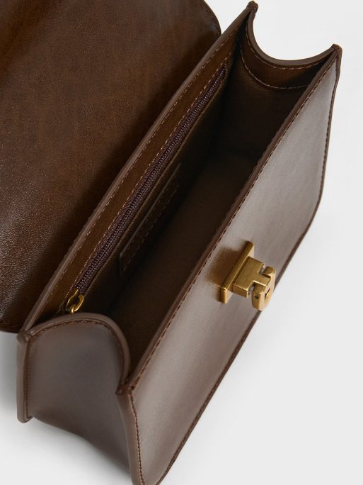 C&K Metallic Turn-Lock Bag - Dark Brown - Image 6