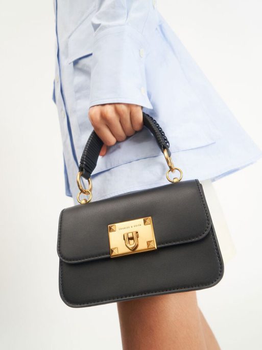 C&K Metallic Turn-Lock Bag - Black - Image 2