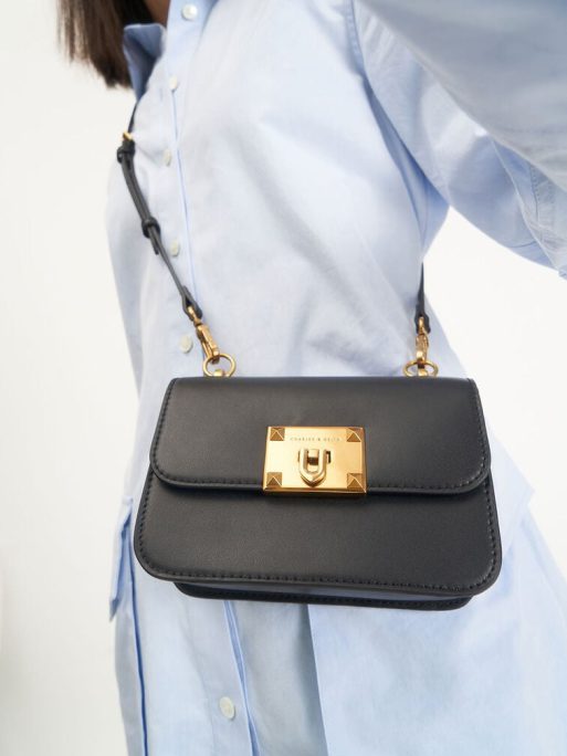 C&K Metallic Turn-Lock Bag - Black - Image 4