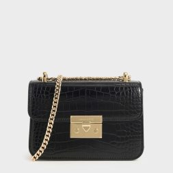 C&K Croc-Effect Chain Strap Crossbody Bag - Black