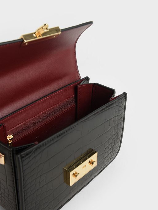 C&K Croc-Effect Chain Strap Crossbody Bag - Black - Image 4