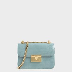 C&K Croc-Effect Chain Strap Crossbody Bag - Blue