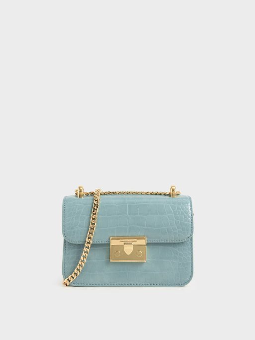 C&K Croc-Effect Chain Strap Crossbody Bag - Blue