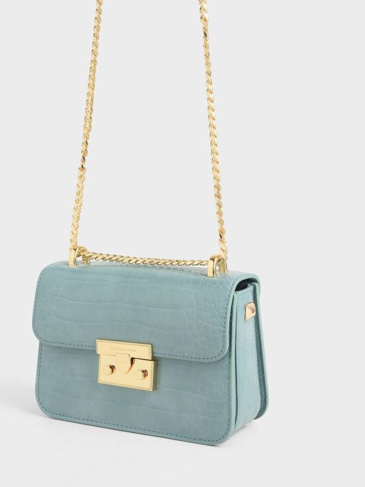 C&K Croc-Effect Chain Strap Crossbody Bag - Blue - Image 3