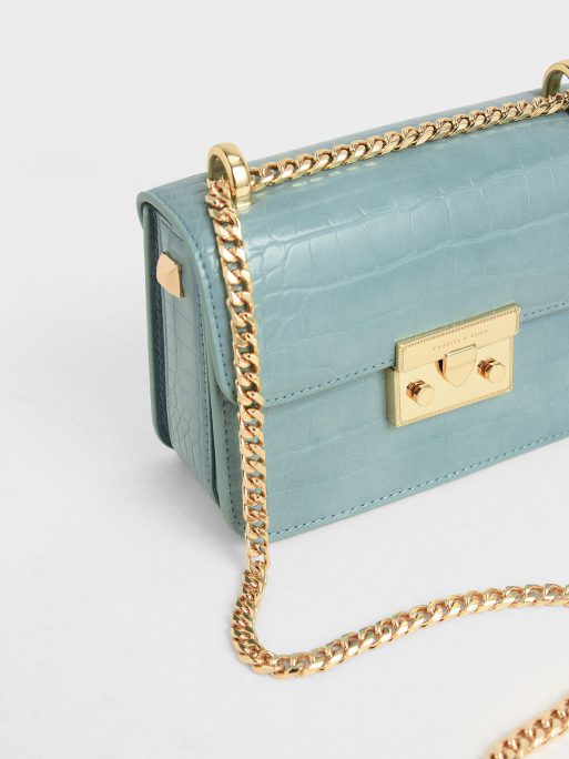 C&K Croc-Effect Chain Strap Crossbody Bag - Blue - Image 4
